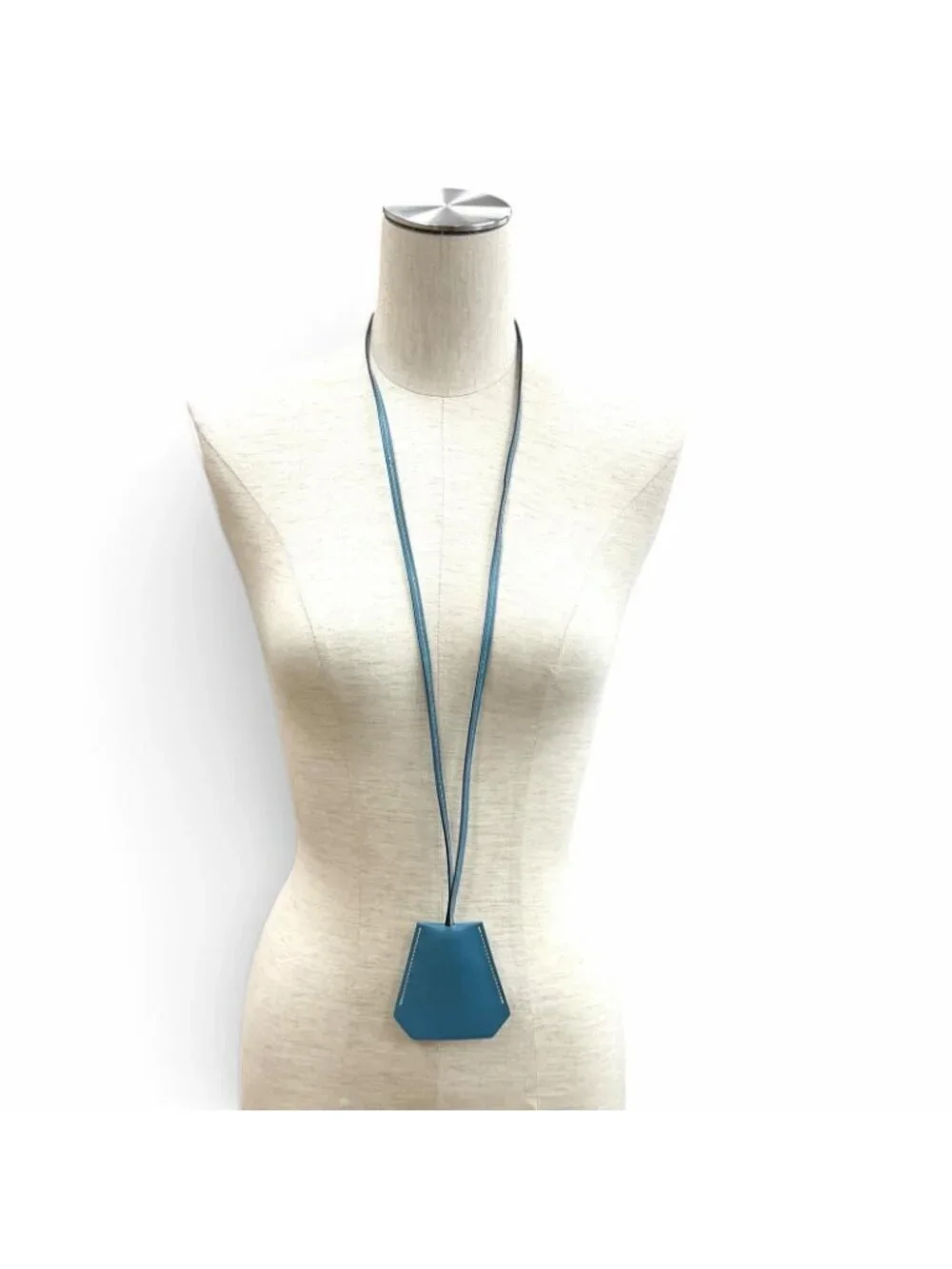 Hermes Vintage Clochette Blue Jean Veau Swift Pendant Necklace